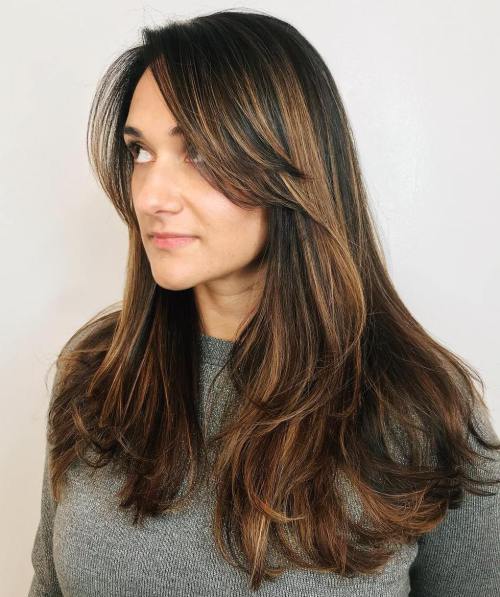 50 süße und mühelose lange Layered Haarschnitte mit Pony  